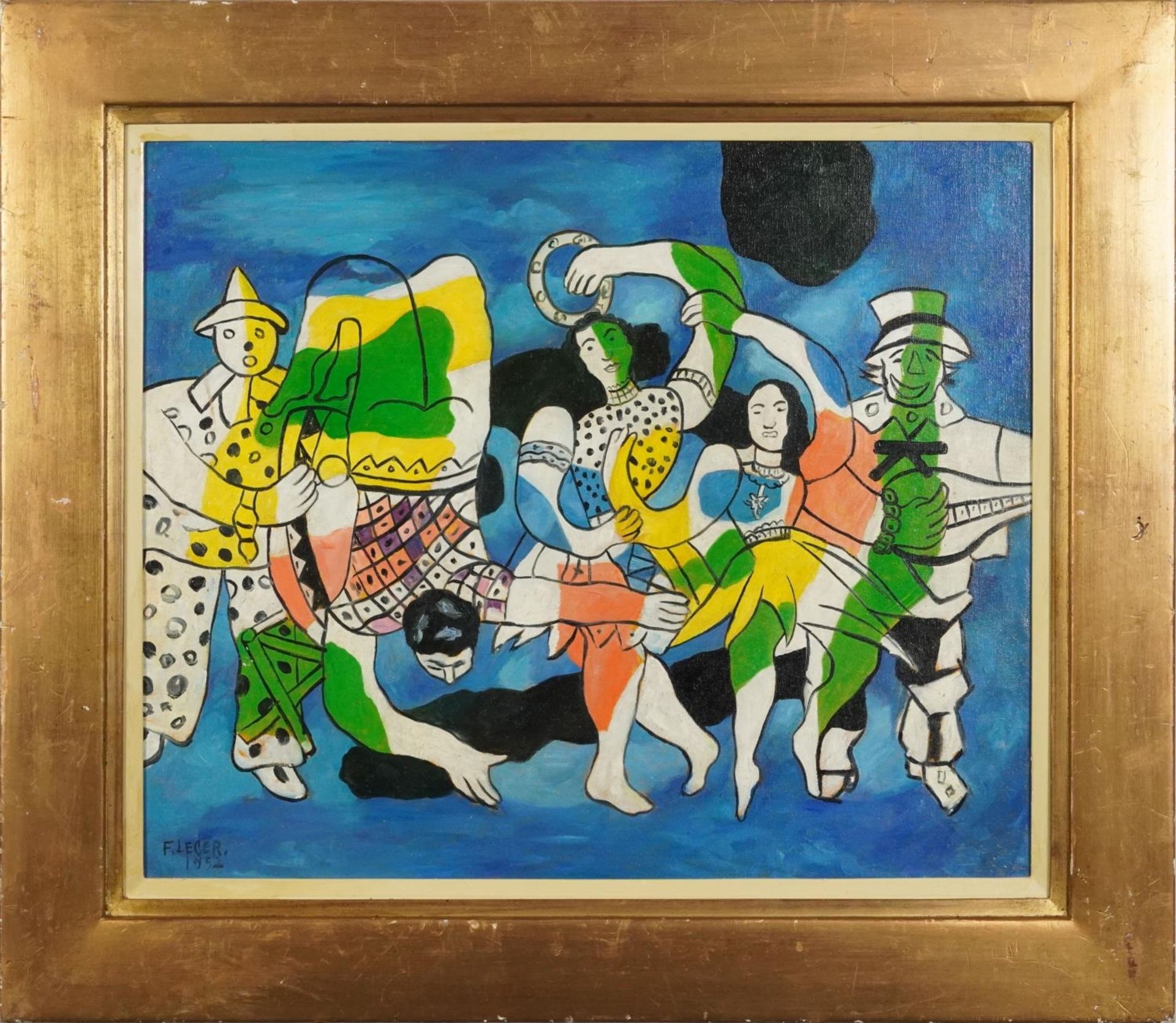 Manner of Fernand Leger - Circus performers, French Impressionist oil on board, mounted and - Bild 2 aus 5