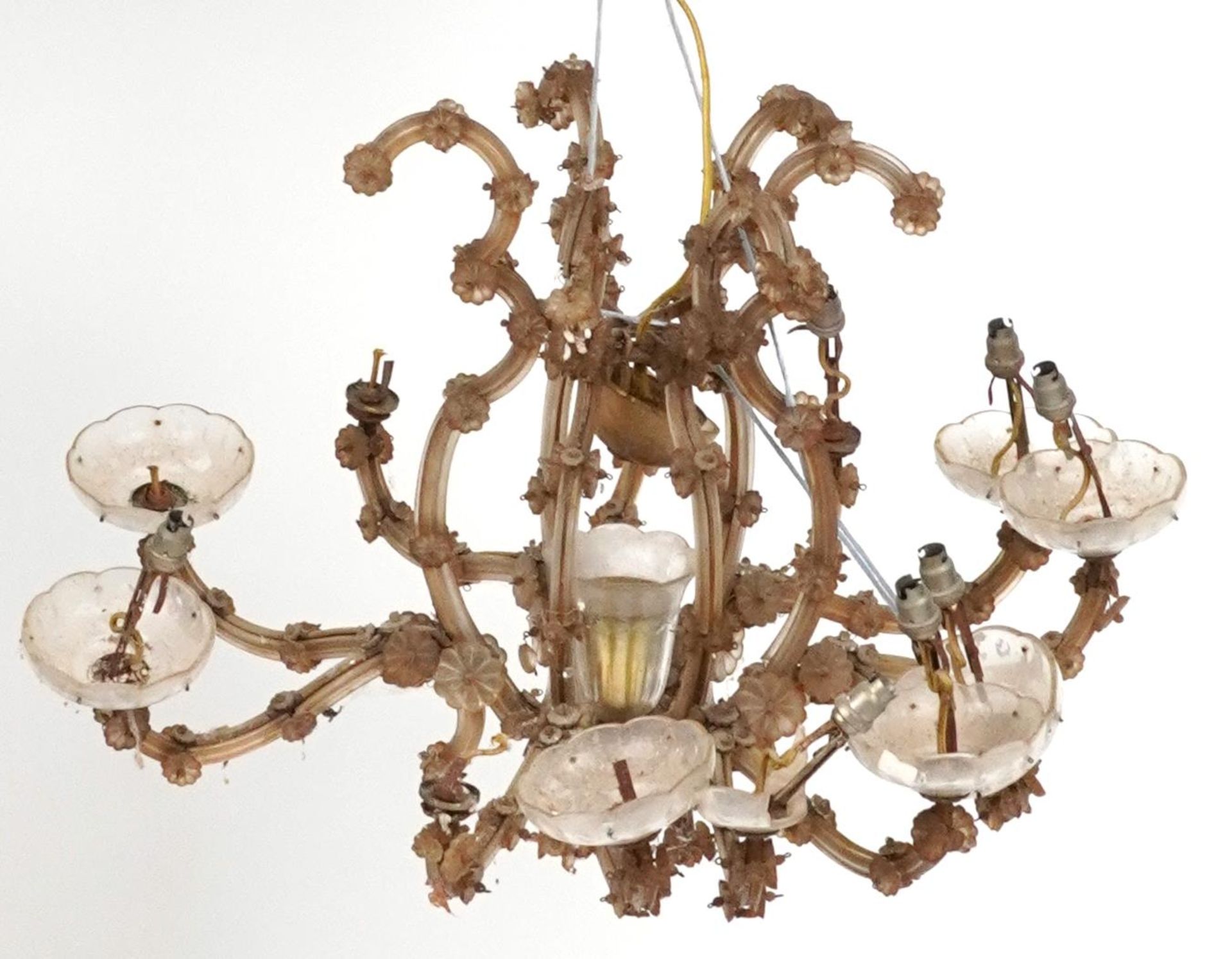 Bohemian brass and glass twelve branch chandelier, 47cm high : For further information on this lot - Image 3 of 4