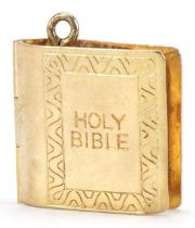 9ct gold opening Holy Bible charm with folding pages, 1.5cm high, 2.1g : For further information