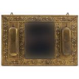 Vintage embossed brass hall mirror with two clothes brushes, 43cm x 32cm : For further information