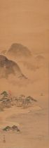 River landscape, Chinese watercolour wall hanging scroll signed with character mark and red seal