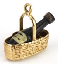 9ct gold bottle of Champagne in a basket charm, 1.4cm high, 0.8g : For further information on this