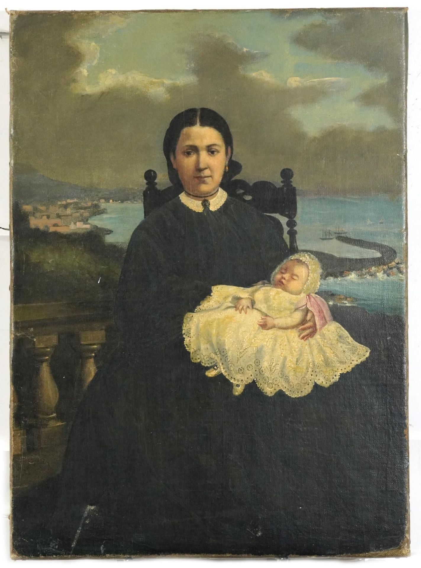 Lucien Lévy-Dhurmer - Mother and child before a landscape, 19th century oil on canvas, unframed, - Image 2 of 4