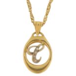 Oro Nuovo, 18ct gold initial pendant set with clear stones on and 18ct gold necklace, 3cm high and