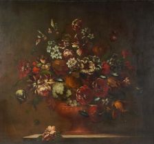 Still life mixed flowers in a vase, Antique Italian Old Master oil on canvas, William Rivett