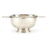 Stokes & Ireland Ltd, Arts & Crafts silver quaich with twin handles, Chester 1919, 15cm wide, 132.6g