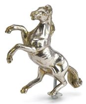 Automobilia interest silver plated car mascot in the form of a rearing horse, 16cm high : For