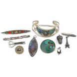 Antique and later jewellery including micro mosaic brooches, silver butterfly wing pendant and an