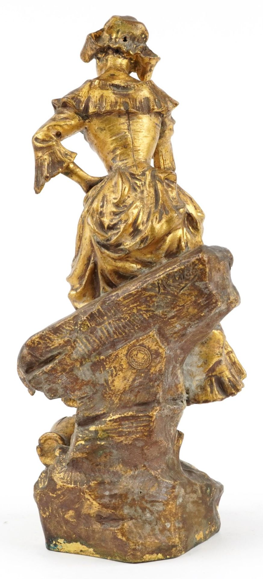 After Mednat, French cast gilt metal figure of a young female looking down at a pot, entitled Cruche - Image 2 of 4