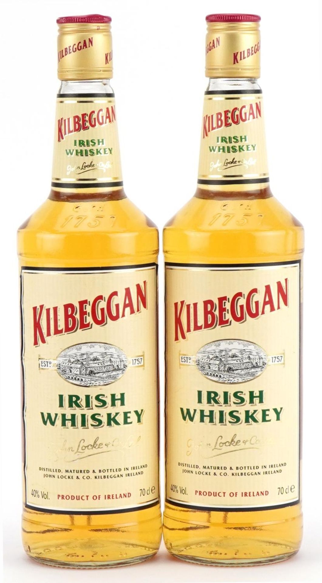 Two bottles of Kilbeggan Irish whisky, John Locke & Co Ltd : For further information on this lot