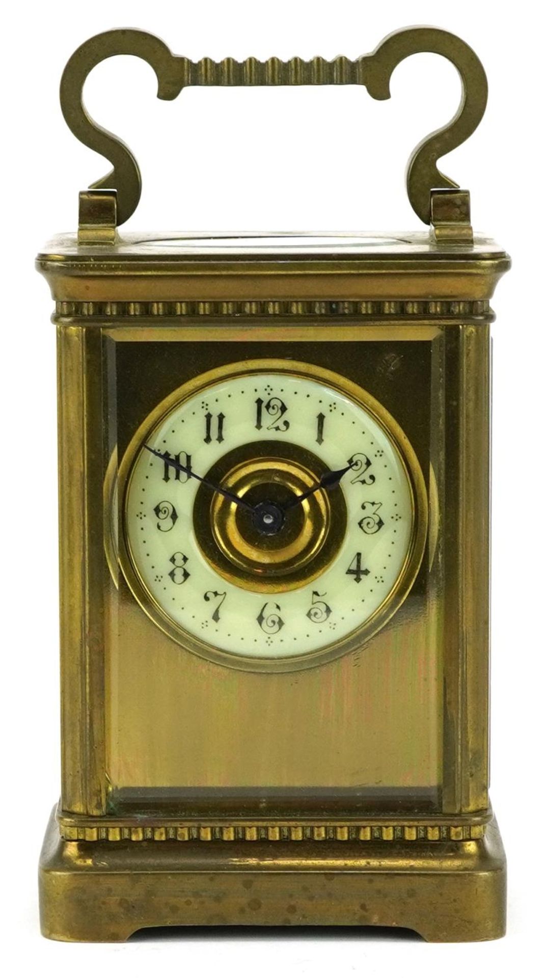 French brass cased carriage clock with enamelled chapter ring having Arabic numerals, 11.5cm high - Image 2 of 5