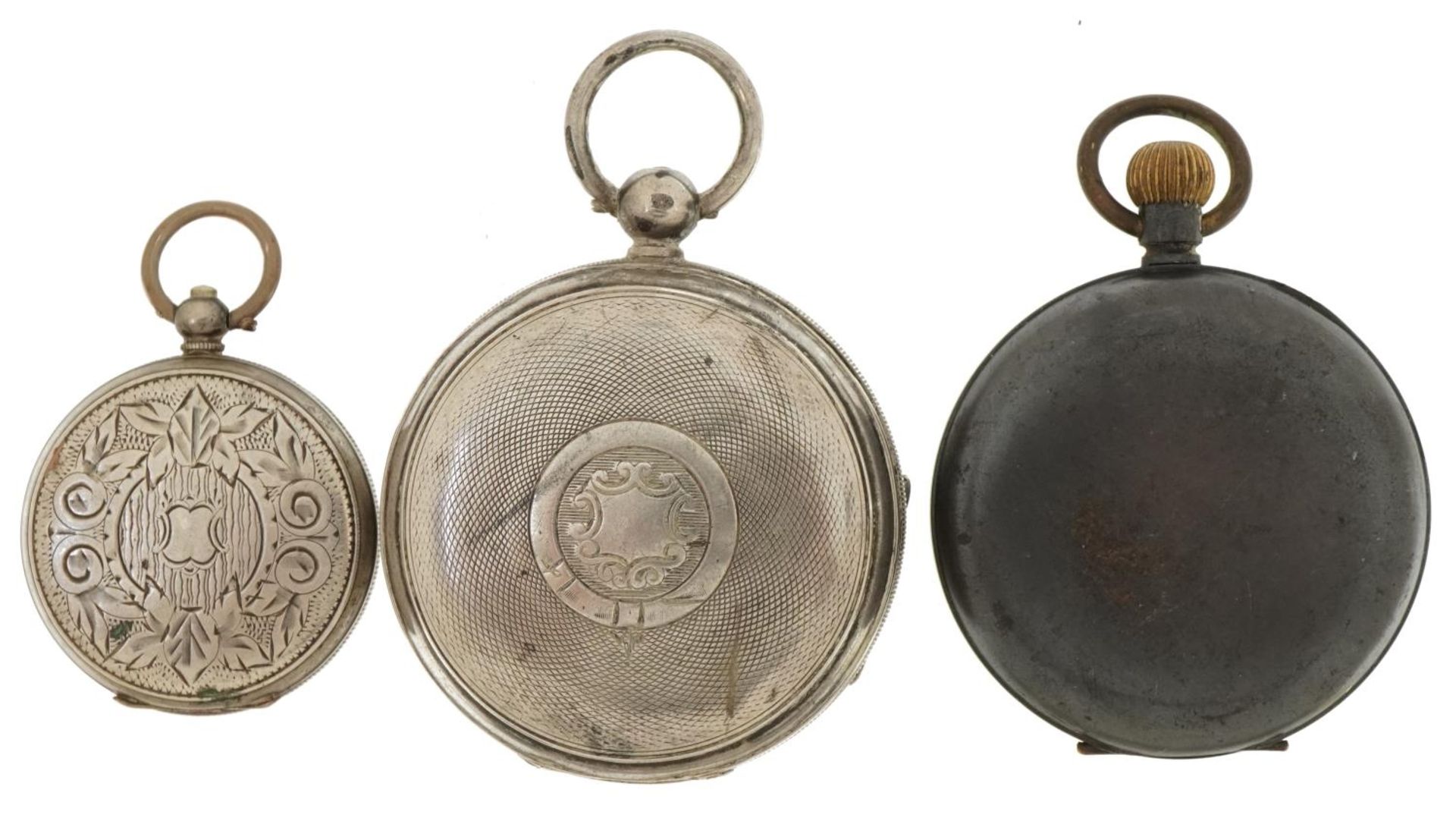 Three pocket watches including a gentlemen's silver Waltham open face pocket watch, the largest 53mm - Image 2 of 4