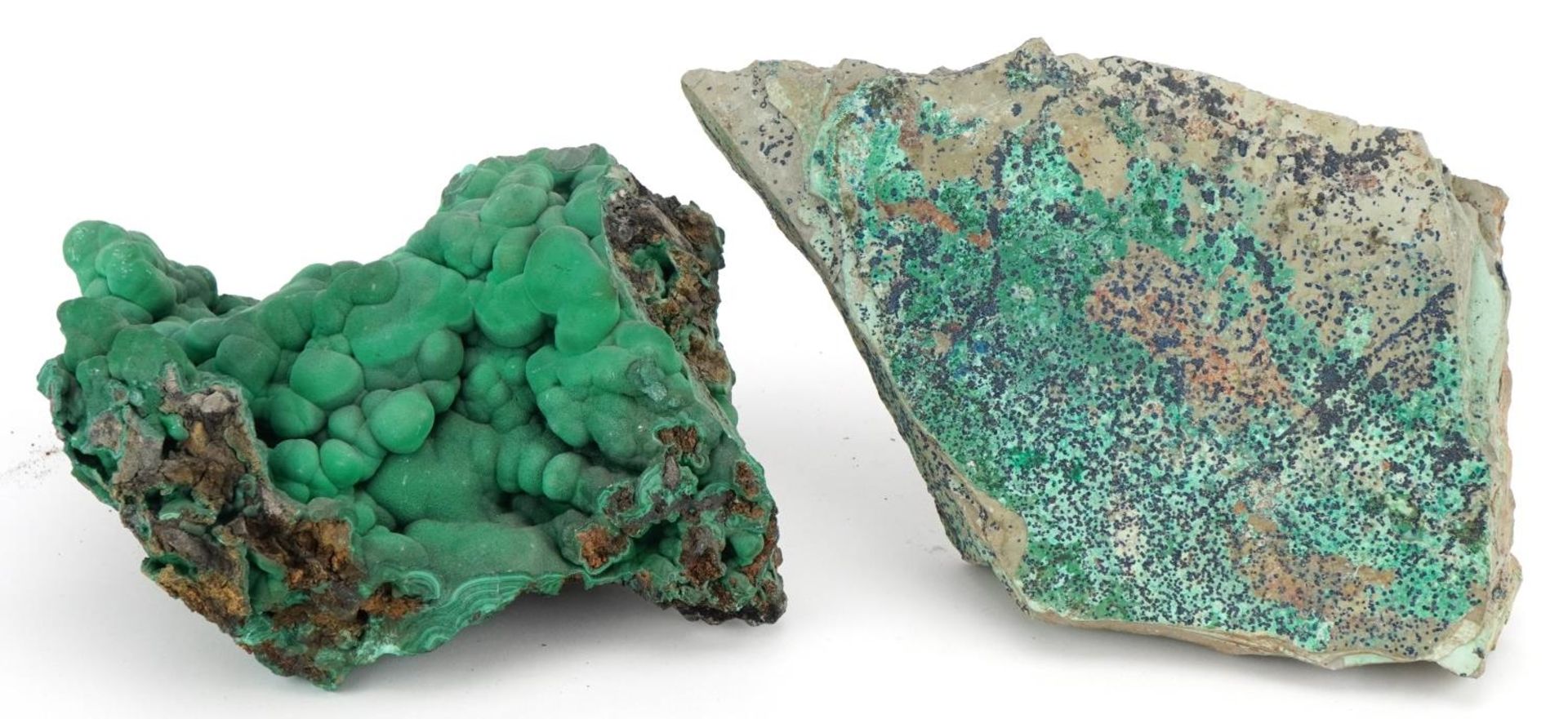 Two large geology interest natural history green malachite specimens, the largest 28cm wide : For - Image 4 of 5
