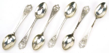 Francis Howard Ltd, set of six Elizabeth II Scottish silver teaspoons with thistle terminals,
