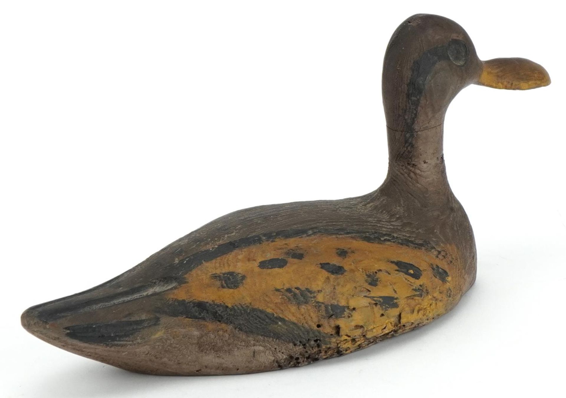 Antique sporting interest carved painted wood duck decoy, 33cm in length : For further information - Image 2 of 3