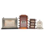 Four 19th century and later perpetual desk calendars including an Edwardian walnut example and a