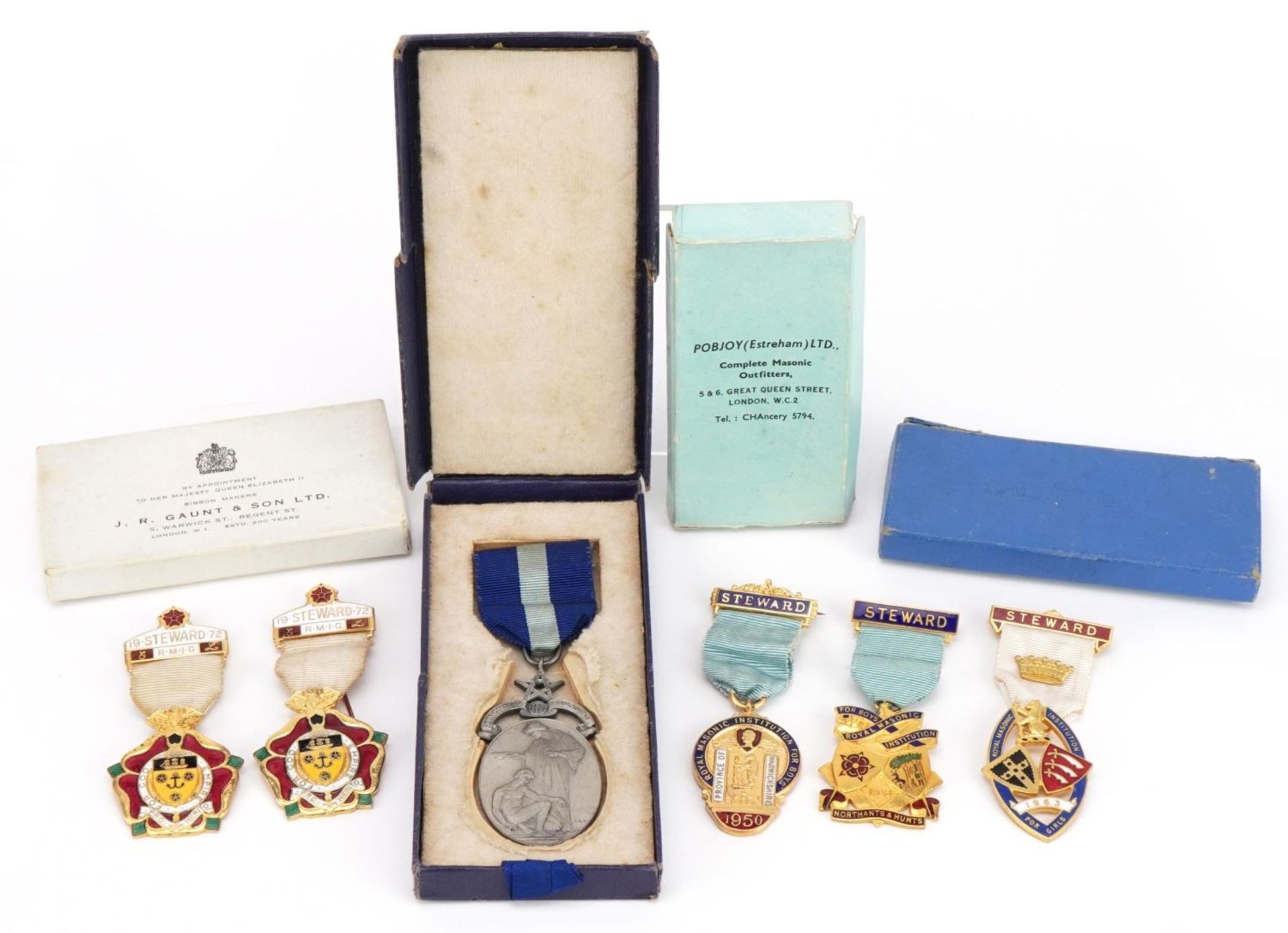 Six masonic interest jewels, five with enamel : For further information on this lot please visit