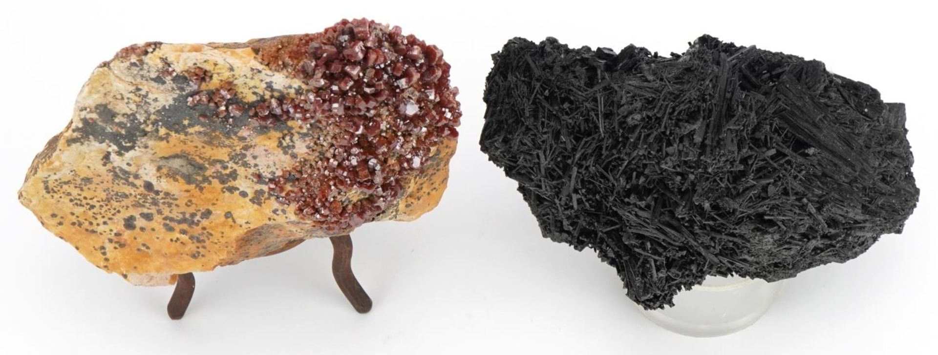 Two geology interest natural history specimens on stands comprising black tourmaline and vanadinite, - Image 2 of 4