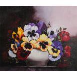 Gonzalez - Still life flowers in a vase, Impressionist oil on canvas, label verso, mounted and