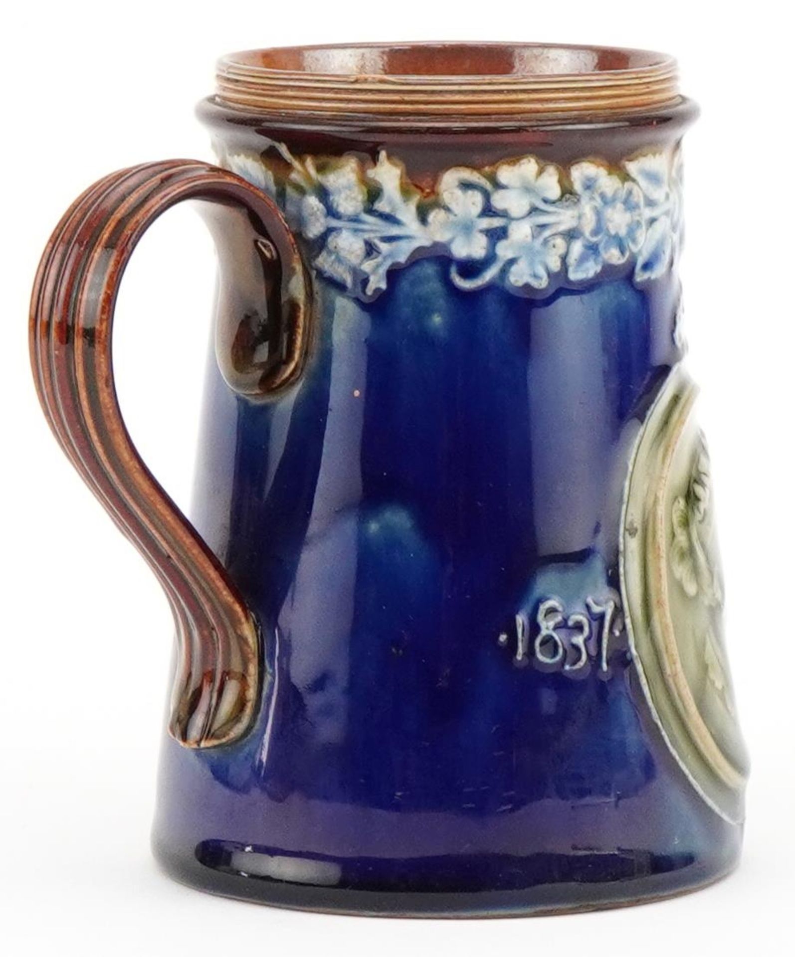 Doulton Lambeth, Victorian diamond jubilee mug commemorating Victoria RI 1837-1897, 11cm high : - Image 3 of 5