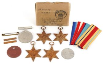 British military World War II militaria including five medals, box of issue inscribed L G Blakeley