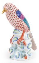 Herend, Hungarian hand painted porcelain bird, factory marks and numbered 5067 to the base, 17.5cm