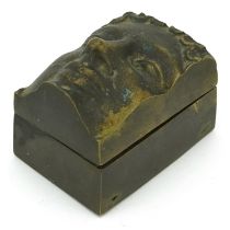 Mid century style bronze box and cover in the form of a face, 9.5cm in length : For further