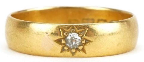 22ct gold diamond solitaire Gypsy ring, the diamond approximately 2.50mm in diameter, size U, 5.7g :