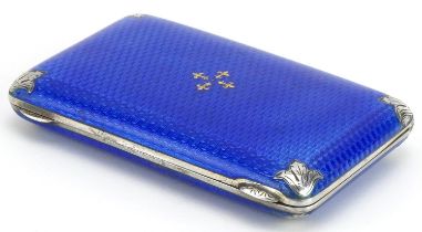 Austrian silver and blue guilloche enamel cigarette case with gilt interior, SG & Co import marks to
