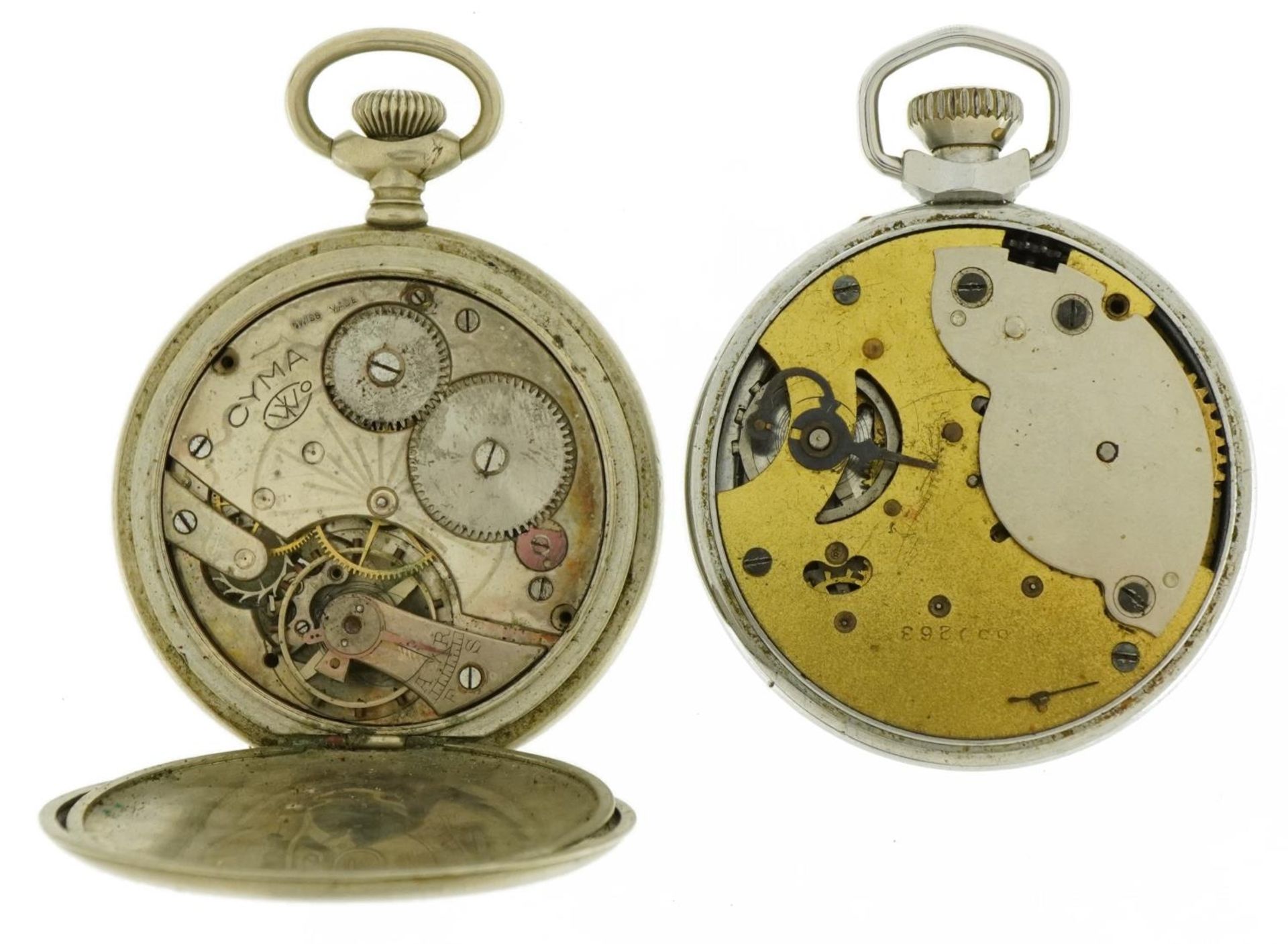 Smiths open face stop watch and a Cyma white metal full hunter braille pocket watch : For further - Image 4 of 4