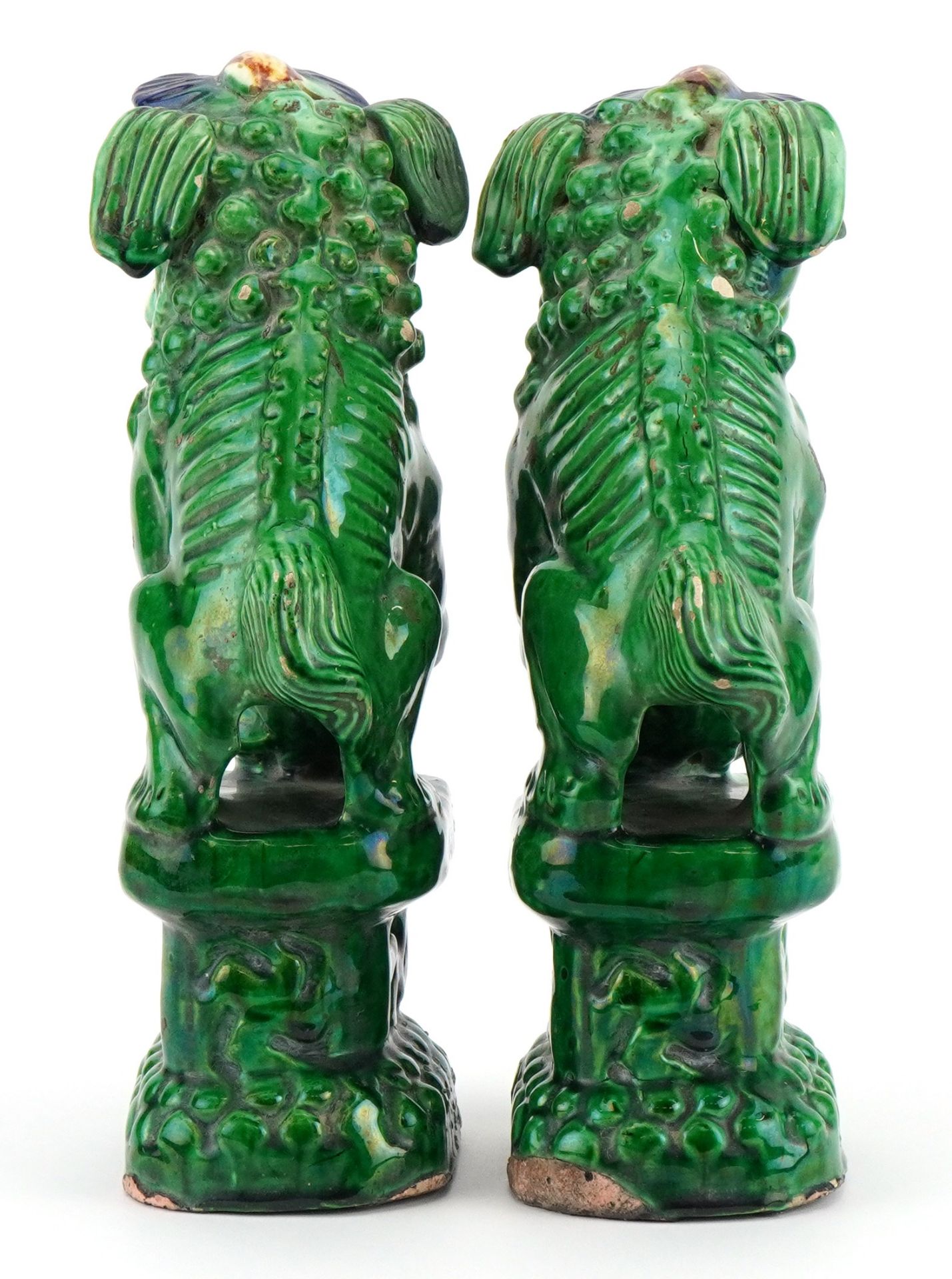 Pair of Chinese porcelain Foo dogs having sancai type glazes, each 24.5cm high : For further - Image 4 of 7