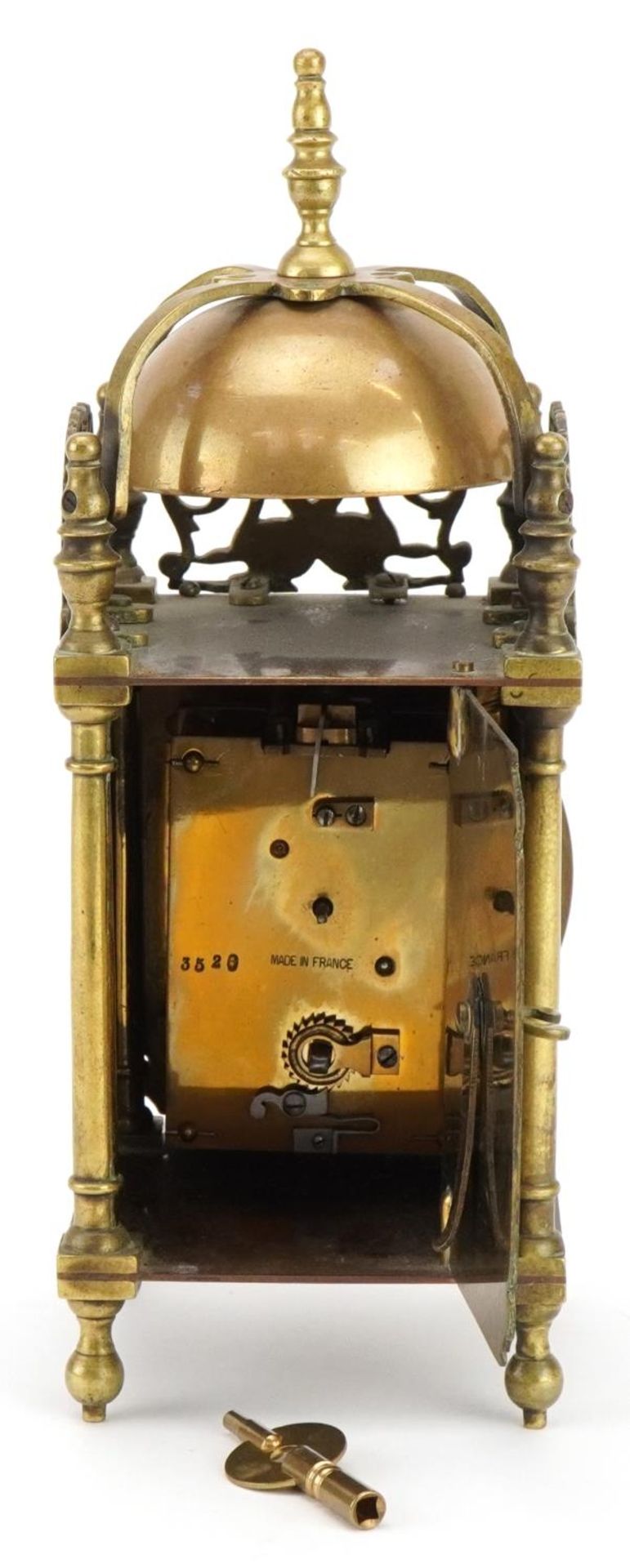 18th century style brass lantern clock having a circular dial with Roman numerals, 25.5cm high : For - Image 4 of 4
