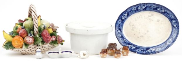 19th century and later china including miniature Doulton stoneware and Capodimonte basket of fruit