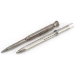 Unmarked silver multi pen with engine turned decoration and a white metal example : For further