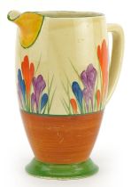 Clarice Cliff, Art Deco jug hand painted in the Crocus pattern, 20cm high : For further