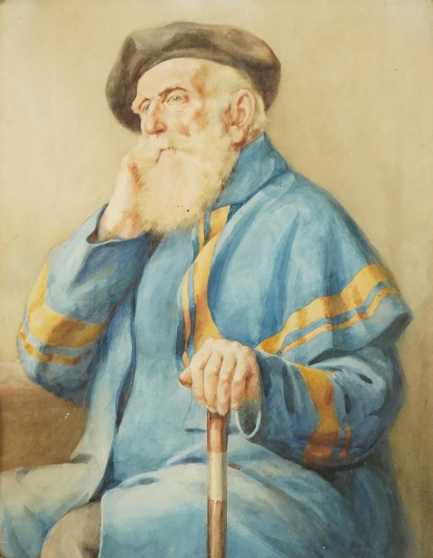 Top half portrait of a bearded gentleman, 19th century continental school watercolour, mounted,