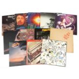 Vinyl LP records including Earth, Wind & Fire, Black Sabbath, The Beatles, Led Zeppelin and