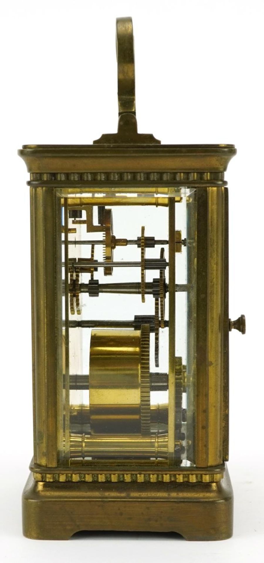 French brass cased carriage clock with enamelled chapter ring having Arabic numerals, 11.5cm high - Image 4 of 5