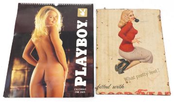 Vintage automobilia interest Goodyear plaque and 2005 Playboy calendar : For further information