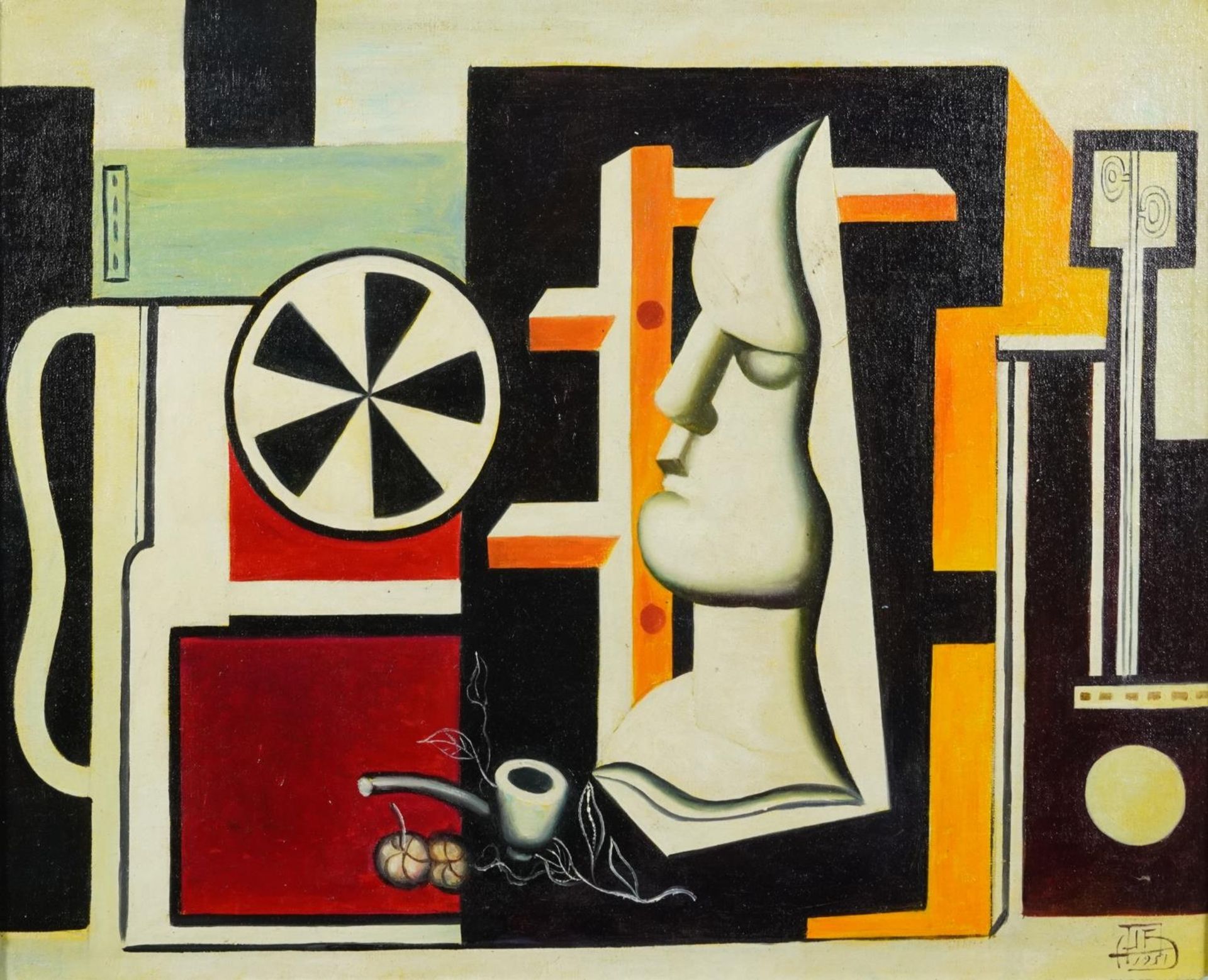 Manner of Fernand Leger - Surreal composition with face, French Impressionist oil on board,