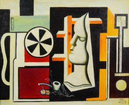 Manner of Fernand Leger - Surreal composition with face, French Impressionist oil on board,