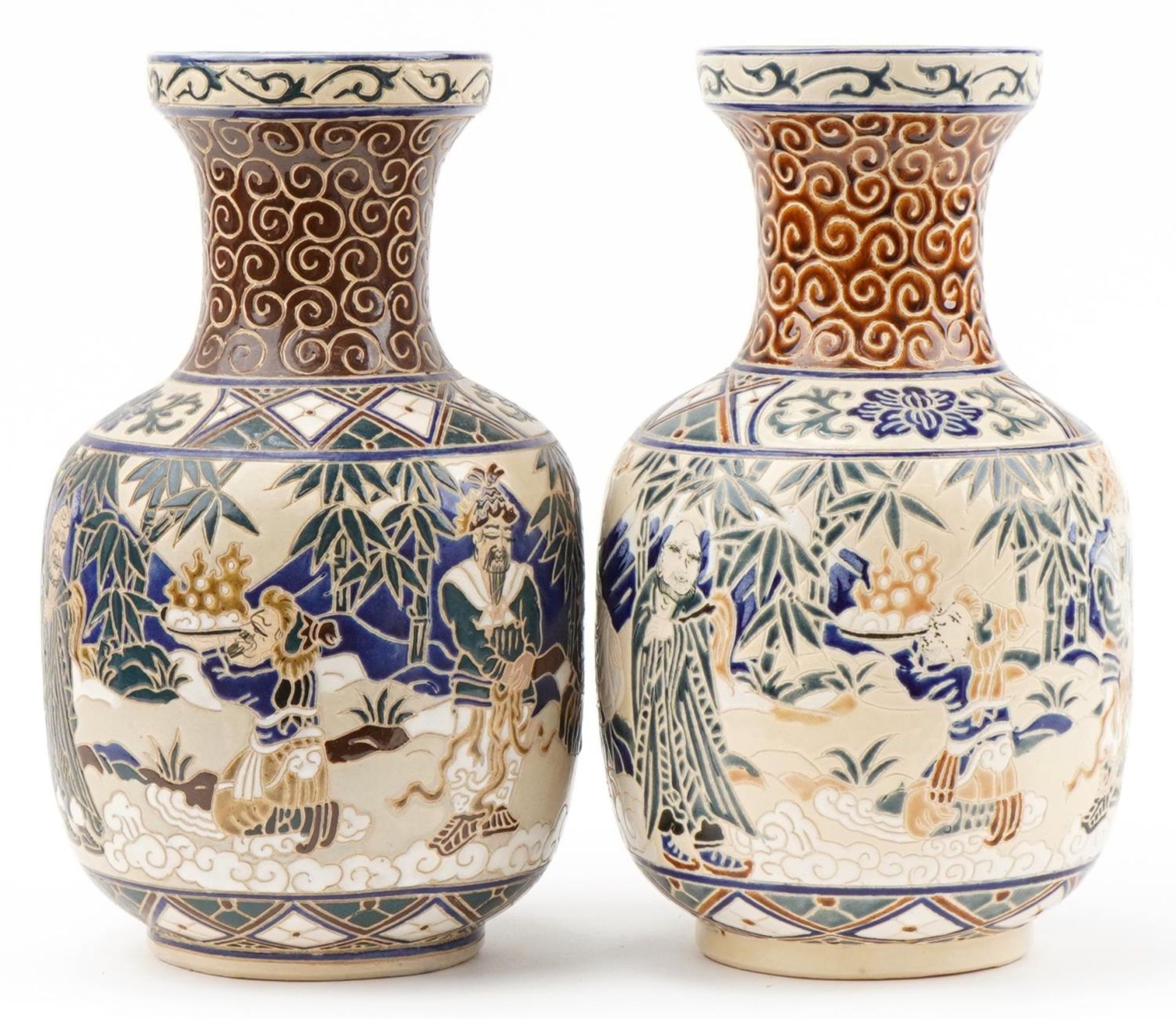 Pair of Chinese porcelain vases hand painted with scholars in landscapes, each 35cm high : For - Image 4 of 6