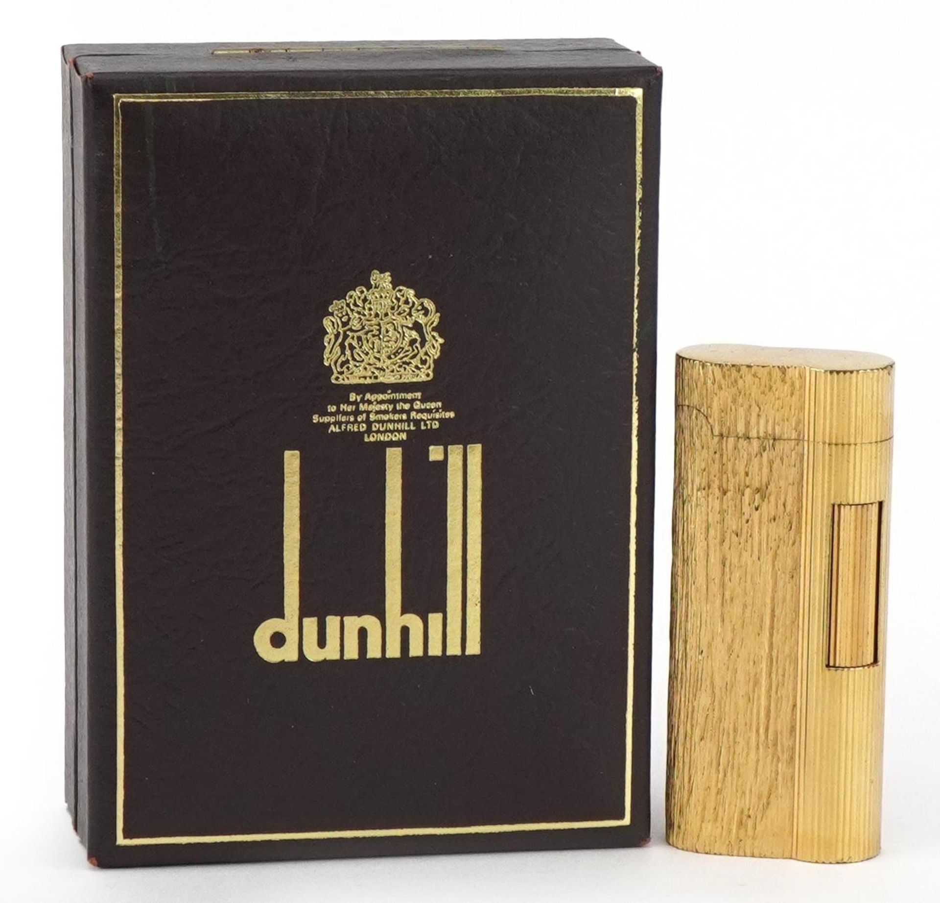 Dunhill gold plated bark design pocket lighter with box : For further information on this lot please