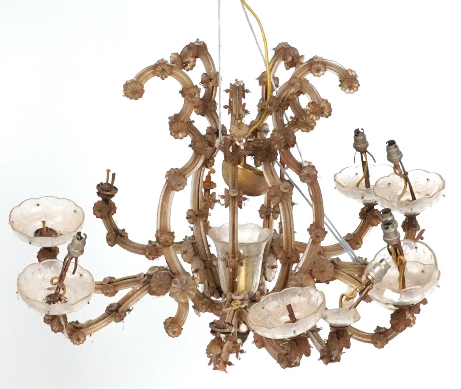 Bohemian brass and glass twelve branch chandelier, 47cm high : For further information on this lot - Image 2 of 4