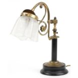 Classical ornate brass adjustable table lamp with frosted glass shade impressed Silent Night