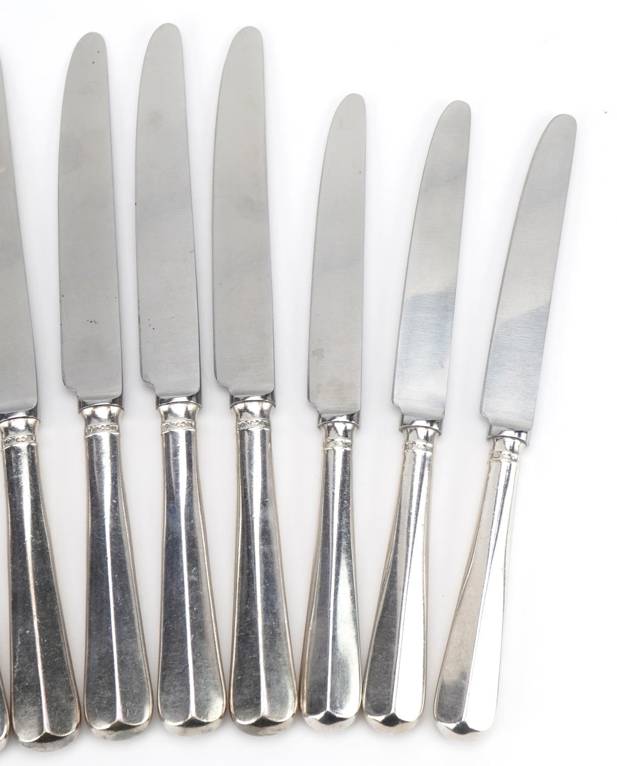 William Bush & Son Ltd, two sets of six silver handled knives, Sheffield 1970, 24cm in length, total - Image 3 of 4