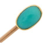 Unmarked gold cabochon turquoise stickpin, 5.5cm in length, 1.2g : For further information on this