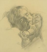 A Neville Lewis - Sleeping child, signed South African pencil sketch, mounted, framed and glazed,