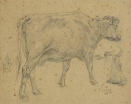 Richard Henry Brock 1896 - Studies of a cow facing right, late 19th century pencil sketch,