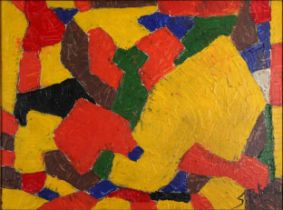 Abstract composition, geometric shapes, Russian school impasto oil on canvas, mounted and framed,